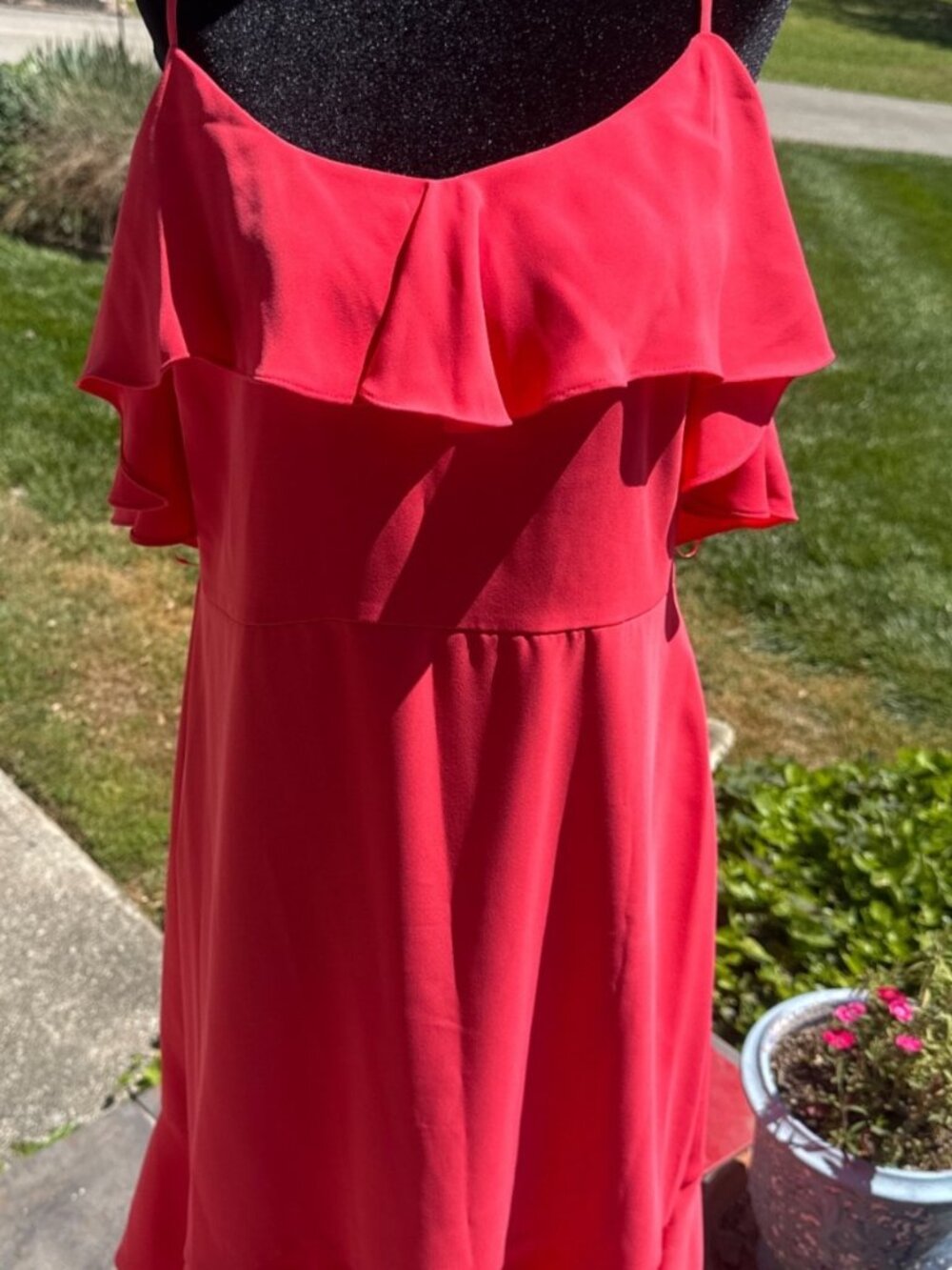 Trina Trina Turk Ruffle Dress Melon/Orange Off Shoulder Flounce Midi Women's 12